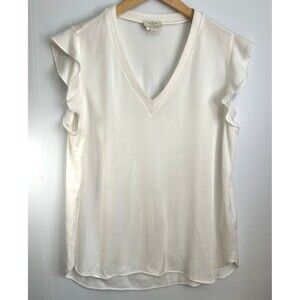 Kate Spade New York Blouse Womens Large Ruffled sleeves White V Neck Lightweight